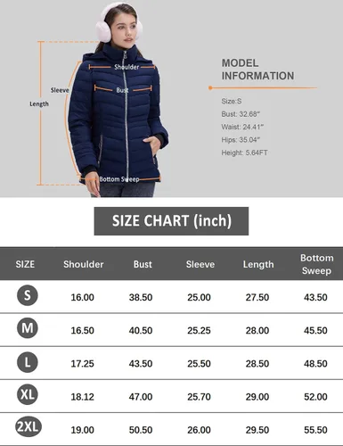 Vista 7 de ROYAL MATRIX Chaqueta acolchada ligera para mujer, chaqueta acolchada plegable para invierno, cálida con capucha