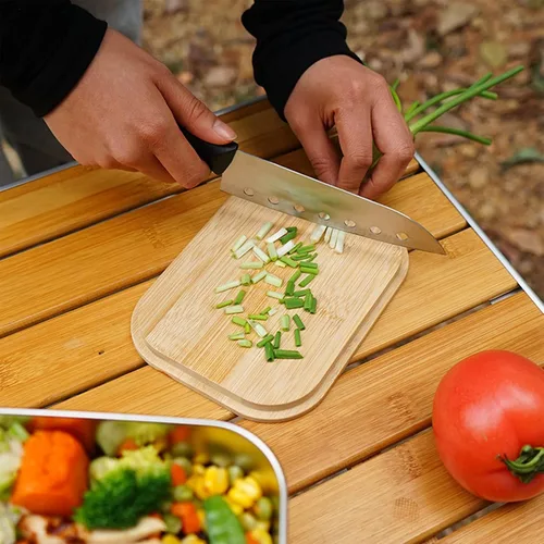 Vista 5 de VALINK Caja de almuerzo, caja Bento de acero inoxidable con asa plegable, recipientes de alimentos con tapa de bambú para acampar al aire libre