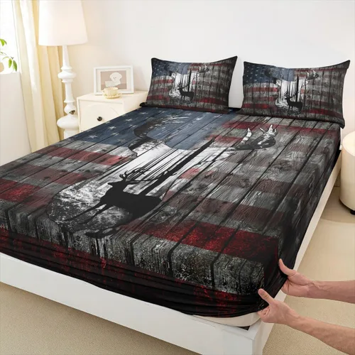 Vista 12 de Sábana bajera ajustable para niños con estampado de piel de vaca rústica, tamaño individual, juego de ropa de cama de tablones de madera vintage