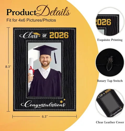 Vista 4 de FLYAB Marco de fotos de graduación Clase de 2025 - Regalos de graduación 2025 para hombres y mujeres, exhibición especial para una preciada foto