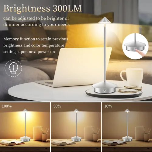 Vista 6 de Paquete de 2 lámparas de mesa inalámbricas recargables, portátiles de 6000 mAh, funciona con pilas, lámpara de escritorio LED para exteriores