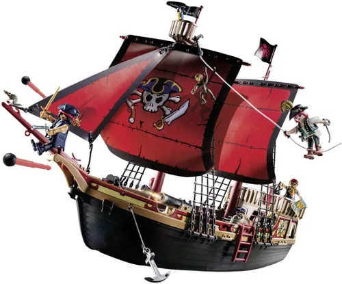 Vista 7 de Playmobil 70411 Pirates - Barco pirata flotante grande con cañón