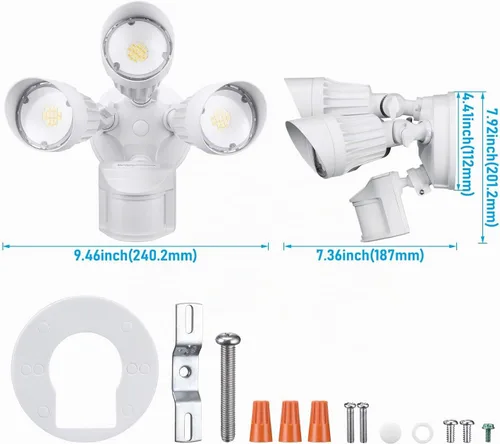 Vista 9 de LEONLITE Luz de seguridad LED 3CCT con sensor de movimiento, luces de inundación de aluminio para exteriores, 3 modos de detector de movimiento+del