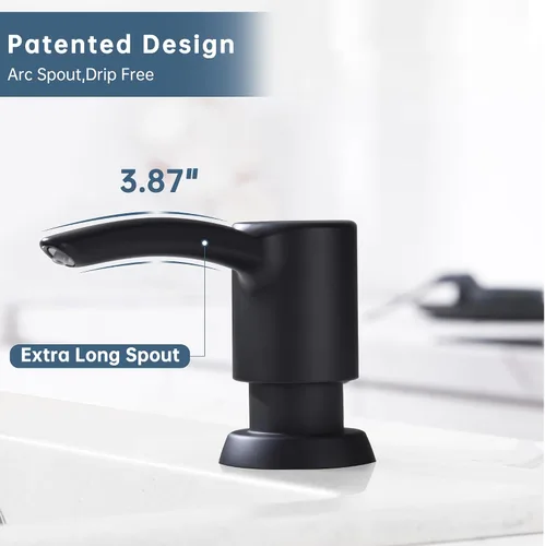 Vista 3 de Dispensador de jabón negro sin manchas para fregadero de cocina, dispensador de jabón negro mate con bomba ABS, diseño patentado, botella de jabón