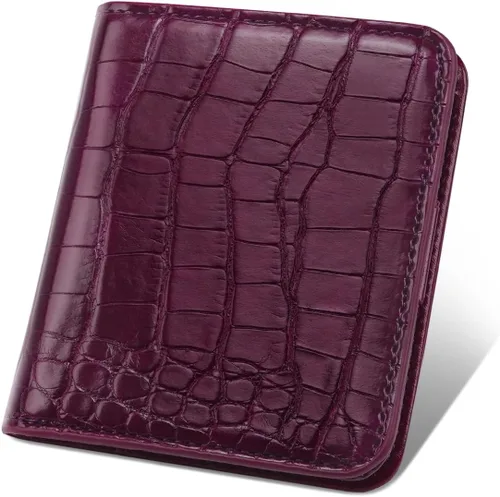 Vista 11 de Billetera para mujer, pequeña, plegable, para tarjetas de crédito, con bloqueo Rfid, de lujo, piel sintética, de cocodrilo, monedero pequeño