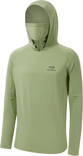 Vista 11 de Bassdash UPF 50+ Camisa de pesca de manga larga para hombre con máscara y pasamontañas UV para el cuello Verde Aqua