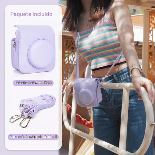 Vista 5 de MUZIRI KINOKOO Funda protectora para cámara instantánea Instax Mini 12, piel sintética premium Fuji Mini 12 funda de transporte con correa ajustable