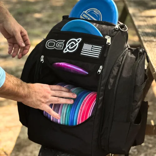 Vista 4 de Discology Disc Golf OG Black V3 Disc - Bolsa de golf con capacidad para más de 26 discos, bolsa de mochila de golf de disco de alta calidad, diseño