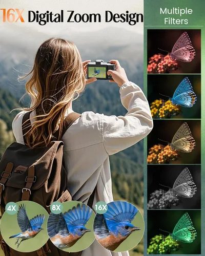 Vista 8 de Cámara digital 4K para fotografía con WiFi, cámara de videoblogs de 64 megapíxeles con enfoque automático para YouTube, cámara compacta de viaje