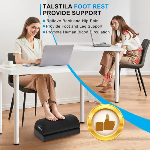 Vista 6 de TALSTILA - Reposapiés para debajo del escritorio en el trabajo, reposapiés con bolsillos cálidos de felpa, reposapiés ergonómico ajustable de espuma