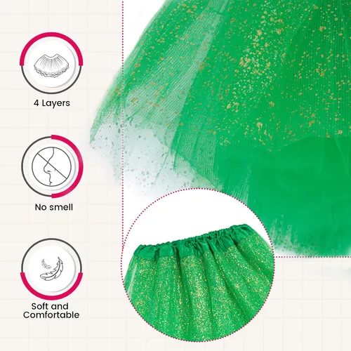Vista 3 de Simplicity Falda tutú de tul de 4 capas para bebé, 6 meses a 8 años Lentejuelas verde oscuro