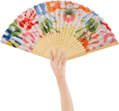 Vista 5 de Ventilador de mano plegable para mujer, plegable, chino, japonés, vintage, de mano de seda de bambú, ventilador plegable para sofocos, iglesia, EDM