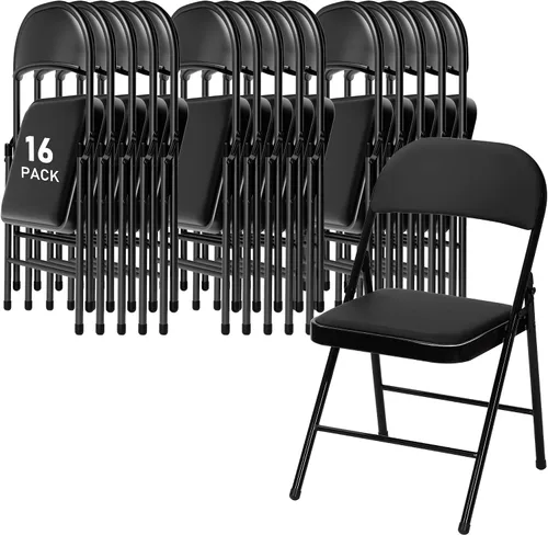 Vista 22 de SEALAMB Paquete de 4 sillas plegables con asiento cómodo, marco de metal resistente, sillas apilables portátiles para bodas, fiestas, oficina