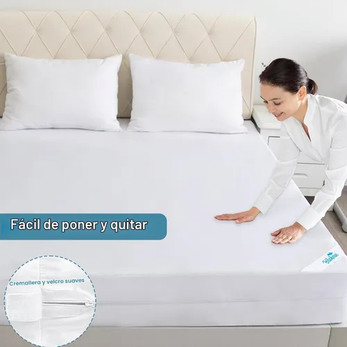 Vista 4 de Protección de colchón con zíper para cama individual impermeable (4/5/7/9 pulgadas), funda para colchón de 6 lados con zíper, compatible con Amazon