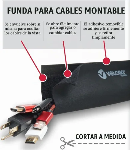 Vista 2 de Funda para cable de montaje de la marca VELCRO, color negro, canal de cable de 3 pies