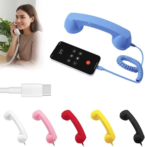 Vista 12 de Auricular de Teléfono Retro, Auricular de Teléfono Retro para iPhone y Android, Teléfono Vintage de la Vieja Escuela con Cable para Teléfonos Rosa