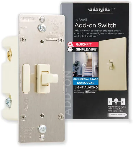 Vista 7 de Enbrighten Interruptor de luz inteligente Almond Z-Wave Plus con QuickFit y SimpleWire, listo para 3 vías, compatible con Alexa, Google Assistant