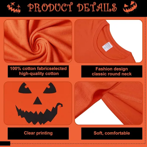 Vista 3 de Hicarer Camiseta de Halloween con cara de calabaza gigante, divertida camiseta unisex para fiesta de Halloween, disfraz para hombres y mujeres