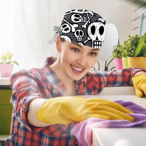 Vista 5 de 2 gorras de trabajo ajustables, calaveras y huesos Bouffant sombreros de mujer de pelo largo, Color 5