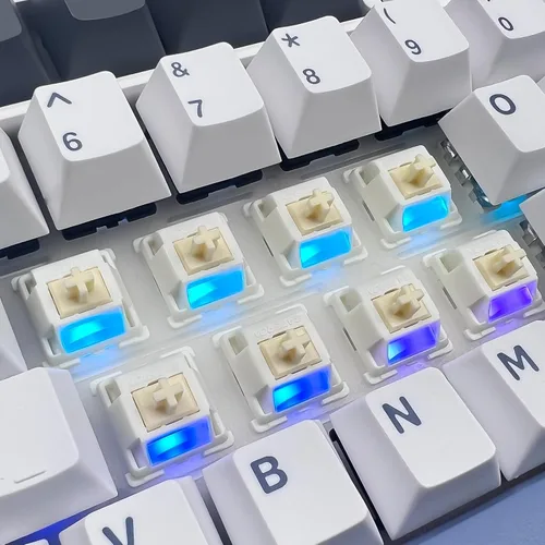 Vista 5 de Interruptores de teclado Gateron Cream, interruptores táctiles pre-lubricados RGB de doble etapa con resorte de 5 pines, completos de POM con poste