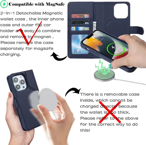 Vista 3 de Havaya Magsafe - Funda para iPhone 11 Pro Max, compatible con 2 en 1, desmontable con tarjetero de piel sintética, ranuras para tarjetas de crédito