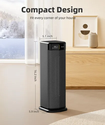 Vista 7 de BREEZOME Calentador de espacio para uso en interiores, calentador eléctrico de calentamiento rápido de 1500 W con termostato y temporizador de 24