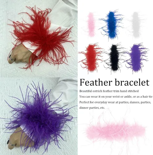 Vista 7 de Cooluckday 2 pulseras de plumas para mujer, reloj de palmadas, círculo, anillo de palmada, decoración de muñeca, mangas de puño, brazalete