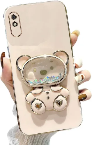 Vista 83 de Miagon Bear - Funda con soporte para espejo para Xiaomi Redmi A1, Quicksand Glitter Electroplated Soft TPU Protector Slim a prueba de golpes