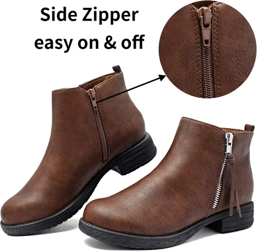 Vista 3 de Ataiwee Botines para mujer, con cremallera lateral clásica, cómodas y gruesas botas de tacón de bloque.