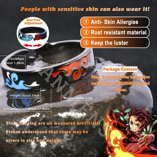 Vista 2 de LANMENSY Demon Slayer Anillos de anime Joyería original de plata de ley 925 "All24 estilos" nuevo Tamaño ajustable Kimetsu No Yaiba Cosplay Moda