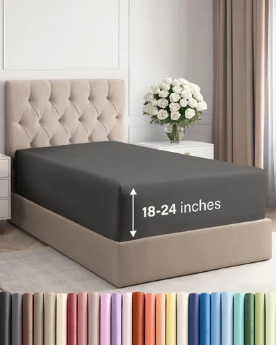 Vista 165 de Sábana bajera ajustable extra profunda Twin XL – Sábana bajera individual de lujo de hotel solamente – Se adapta fácilmente a colchones de 18 a 24
