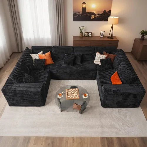 Vista 48 de HOOOWOOO Cloud - Sofás seccionales para sala de estar, sofá modular sin montaje, 110 x 79 pulgadas, de pana afelpada, juego de sofá grande