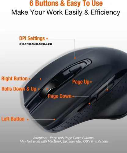 Vista 3 de Ratón inalámbrico USB C, ergonómico de gran tamaño, recargable para juegos y oficina con 4 ajustes de DPI de nivel, 6 botones, para MacBook Pro