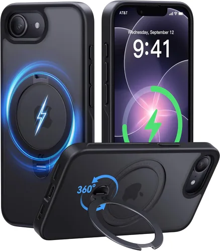 Vista 17 de CASEKOO Funda negra para iPhone 17 con soporte magnético giratorio de 360 grados