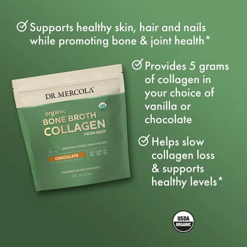 Vista 5 de Dr. Mercola Caldo de hueso orgánico en polvo de colágeno - Apoya la salud ósea y el crecimiento muscular - USDA orgánico, sin OMG, sin gluten y sin