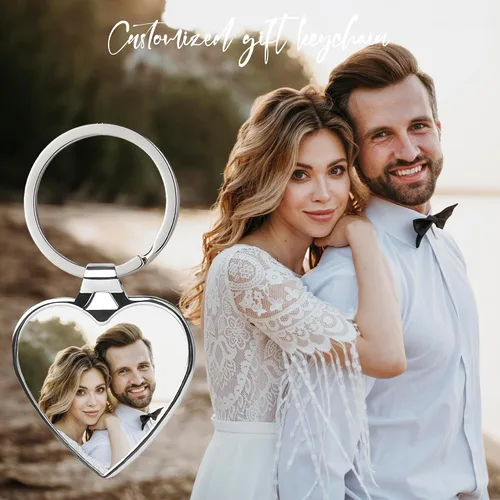 Vista 5 de Easycosy Llavero personalizado con texto de imagen, llavero grabado personalizado, regalos de fotos personalizados para hombres, mujeres y familia
