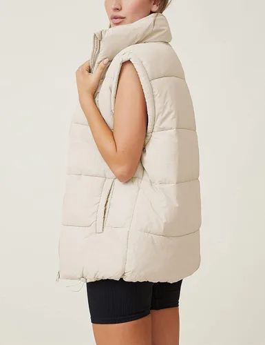 Vista 2 de Springrain Womens Oversized Quilted Puffer Vest Padded Warm Winter Jacket with Stand Collar Bubble Puffer Gilet