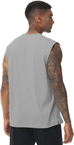 Vista 3 de XYKJFIT Paquete de 2 camisetas sin mangas para hombre, camisetas sin mangas para entrenamiento, gimnasio, cuello redondo, color liso