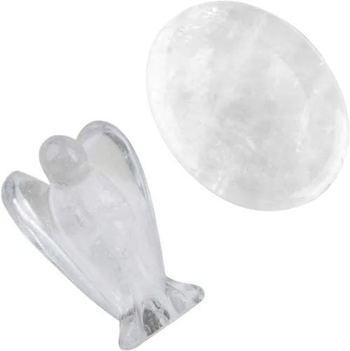 Vista 7 de mookaitedecor Piedra de preocupación de pulgar de amatista y estatua de ángel guardián, piedras de bolsillo para decoración del hogar con cristales