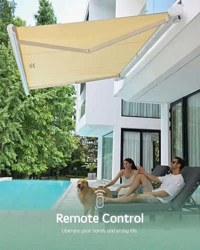 Vista 2 de Yoolax 12' x 8.2' Motorized Retractable Awning for Patio with Solar Powered Beige
