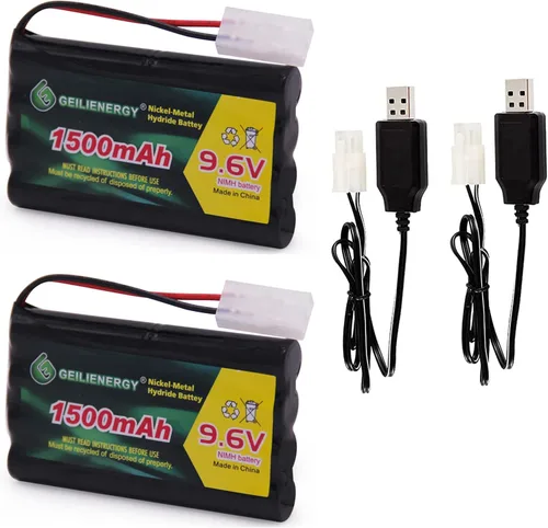 Vista 5 de Batería recargable NiMH de 9.6 V 1500 mAH de 8 celdas AA con conector estándar Tamiya enchufe y cables de carga USB para automóviles a control