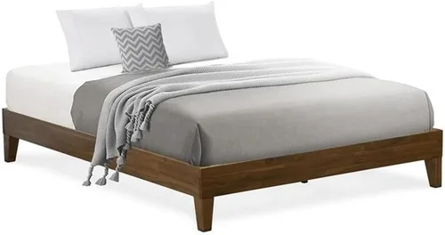 Vista 10 de East West Furniture NVP-22-F Marco de cama de tamaño matrimonial con 4 patas de madera dura y 2 patas centrales adicionales, acabado de nogal