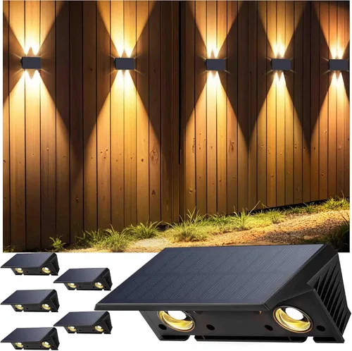 Vista 18 de Luces de valla alimentadas por energía solar, modos multicolores, luces solares para valla al aire libre IP67, luces solares de pared arriba