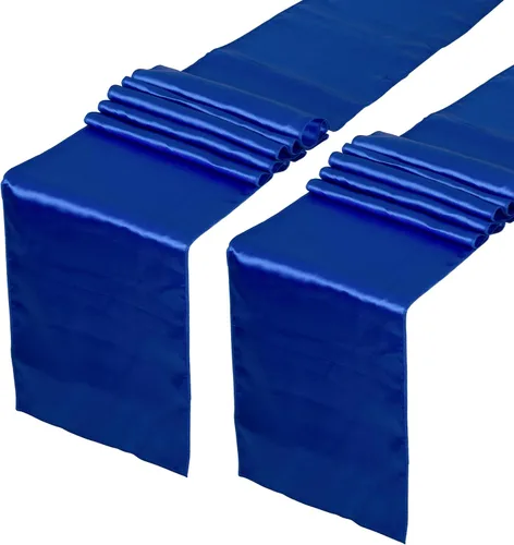 Vista 9 de Paquete de 2 caminos de mesa de satén azul bebé de 12 x 108 pulgadas de largo, satén brillante y sedoso para decoración de fiesta de cumpleaños