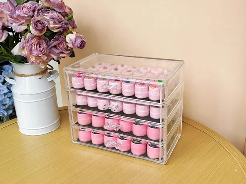 Vista 8 de Caja de almacenamiento de 4 niveles para decoración de arte de uñas, organizador acrílico para maquillaje y joyería con cajones, almacenamiento