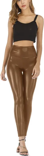 Vista 2 de Leggings de piel sintética para mujer, talla grande, cintura alta, elásticos, de piel sintética, pantalones ajustados para yoga