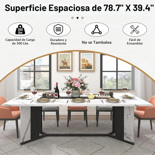 Vista 6 de Hlivelood Mesa de comedor grande de 78 pulgadas para 6 8 personas, mesa de cocina rectangular de madera con mesa impermeable, muebles rectangulares