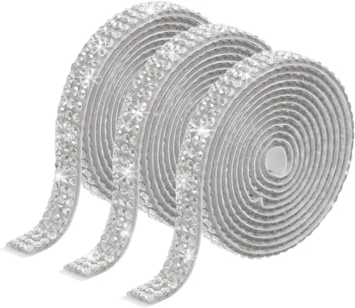 Vista 51 de MECCANIXITY 3 rollos de cinta de diamantes de imitación autoadhesiva de 3 yardas y 0.315 in para proyectos de artes y manualidades, pasteles de Beige