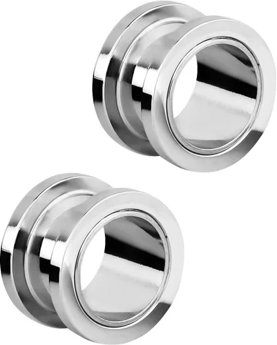 Vista 2 de Aretes expansores de oreja a rosca, de acero inoxidable, de 0.04" a 0.63", se venden por par.