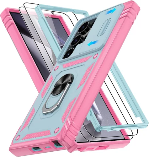 Vista 140 de Gritup Funda para Google Pixel 6 con cubierta deslizante para cámara y protector de pantalla (2 unidades), soporte de anillo giratorio 360°, funda